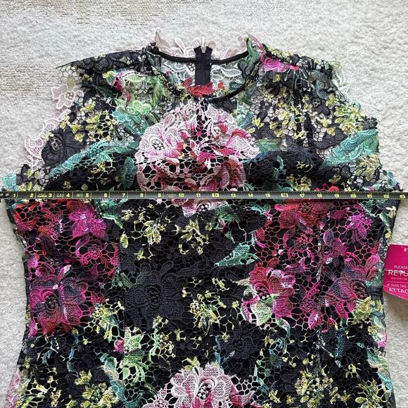 PAPER DOLLS London High Neck Black Pink Floral Crochet Lace Pencil Midi Dress 16 - Picture 10 of 15